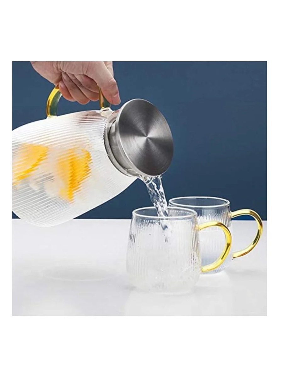 طقم ماء زجاجي مخطط 3 قطع إبريق وأكواب