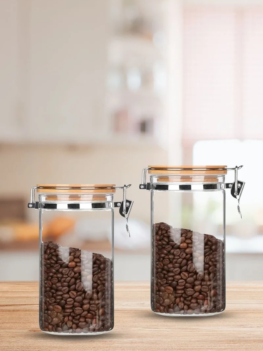 2-Piece Borosilicate Glass Storage Jar With Clip and Airtight Bamboo Lid 750 ML