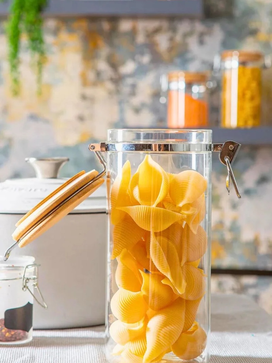 2-Piece Borosilicate Glass Storage Jar With Clip and Airtight Bamboo Lid 1000 ML