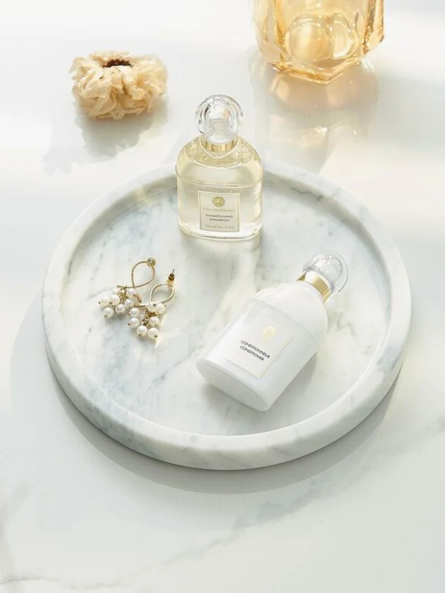 White Natural Round Marble Tray