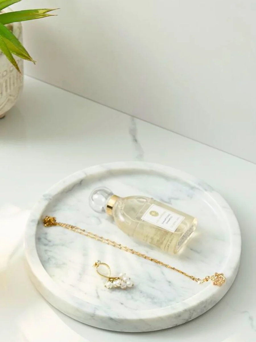 White Natural Round Marble Tray