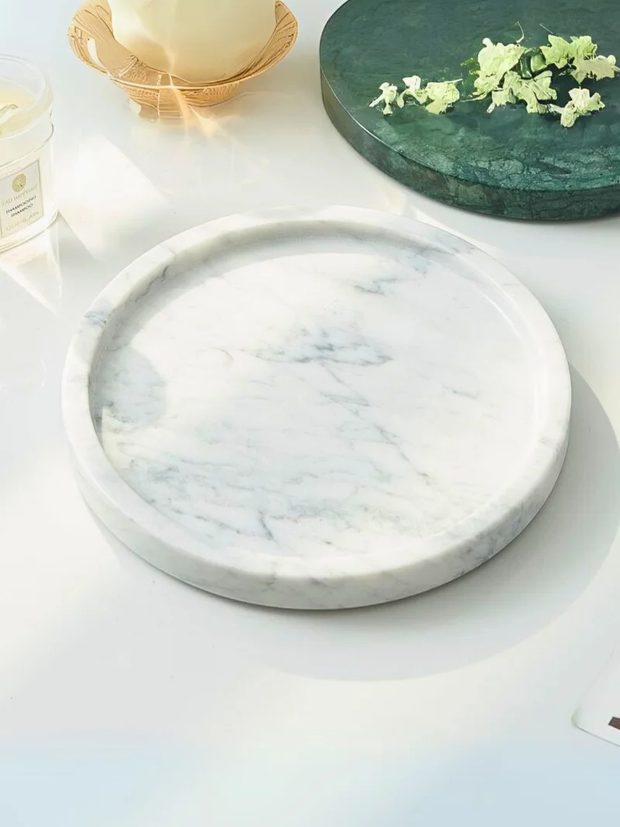 White Natural Round Marble Tray