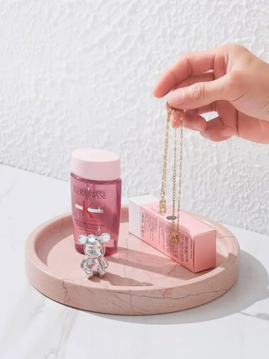 Pink Natural Round Marble Tray