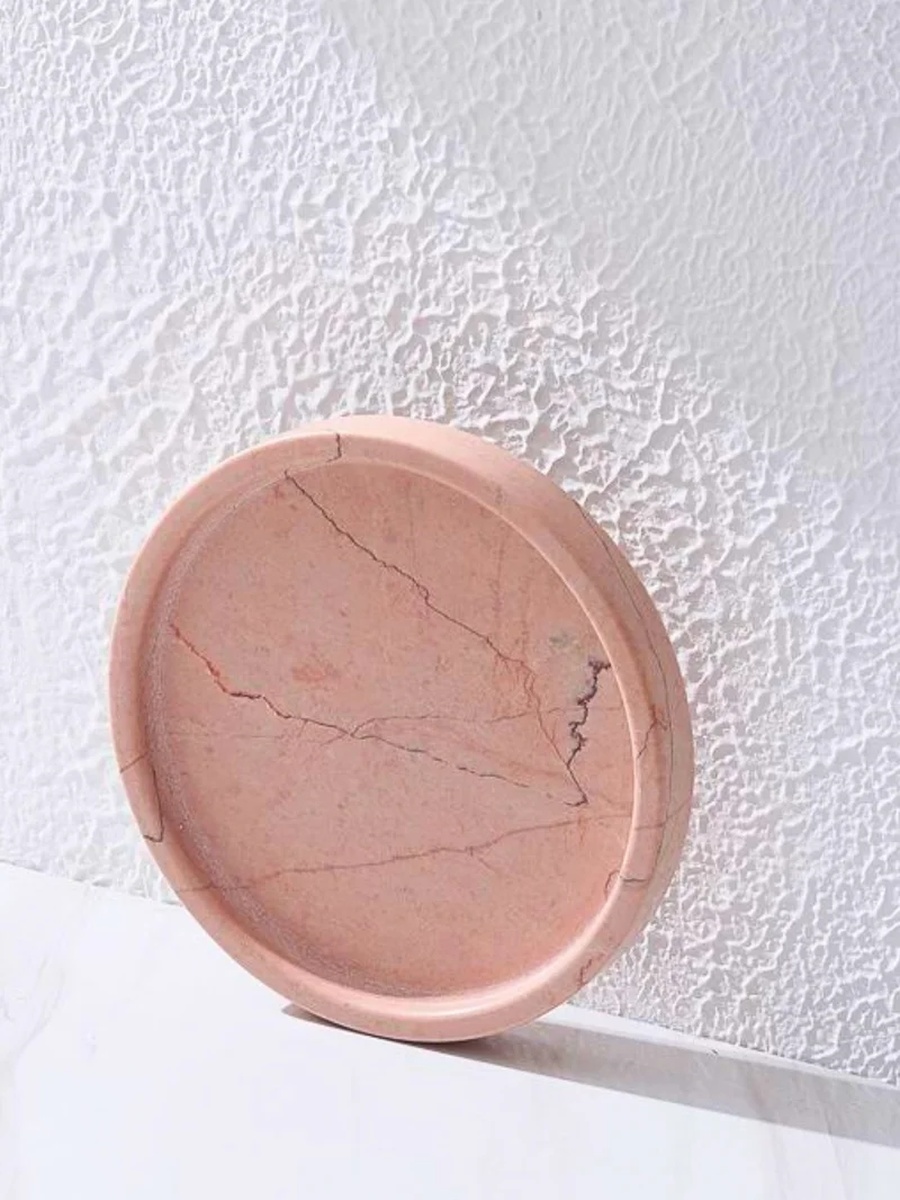 Pink Natural Round Marble Tray