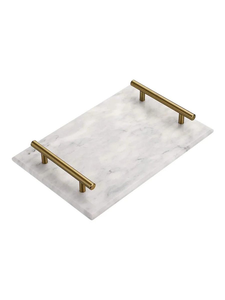 Marble Trinket Vanity Tray with Gold Handle 30x20 cm
