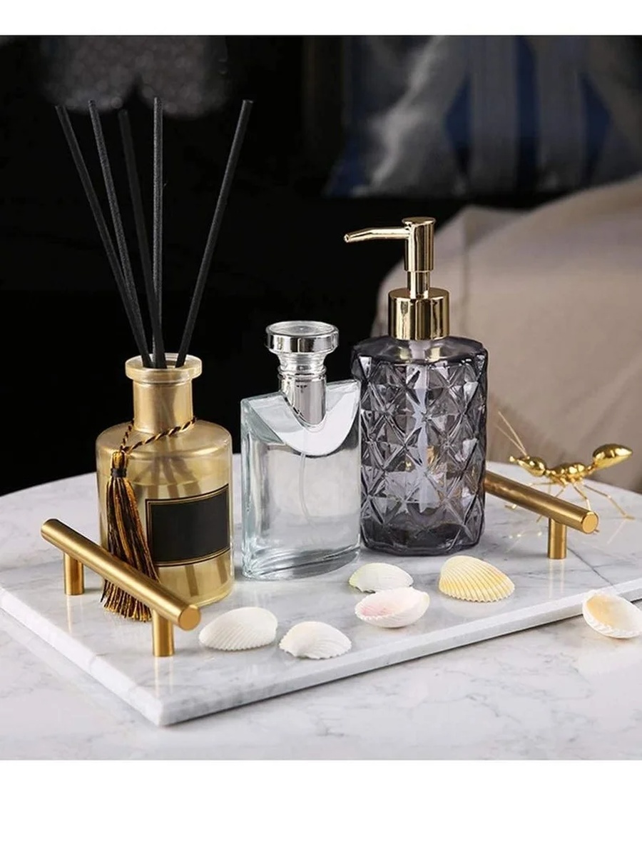 Marble Trinket Vanity Tray with Gold Handle 30x20 cm