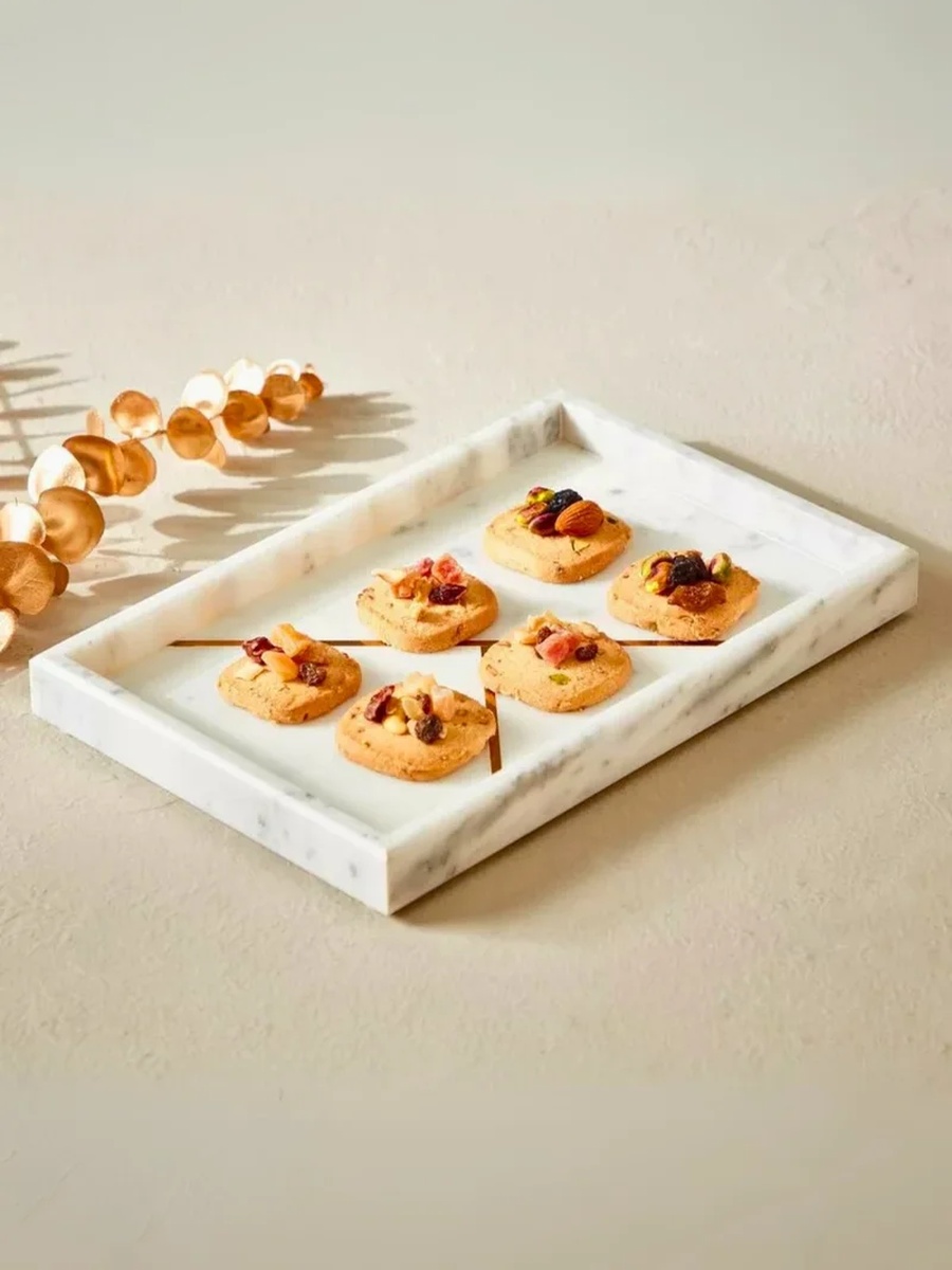 Rectangular Marble Stone Tray with Gold Pattern