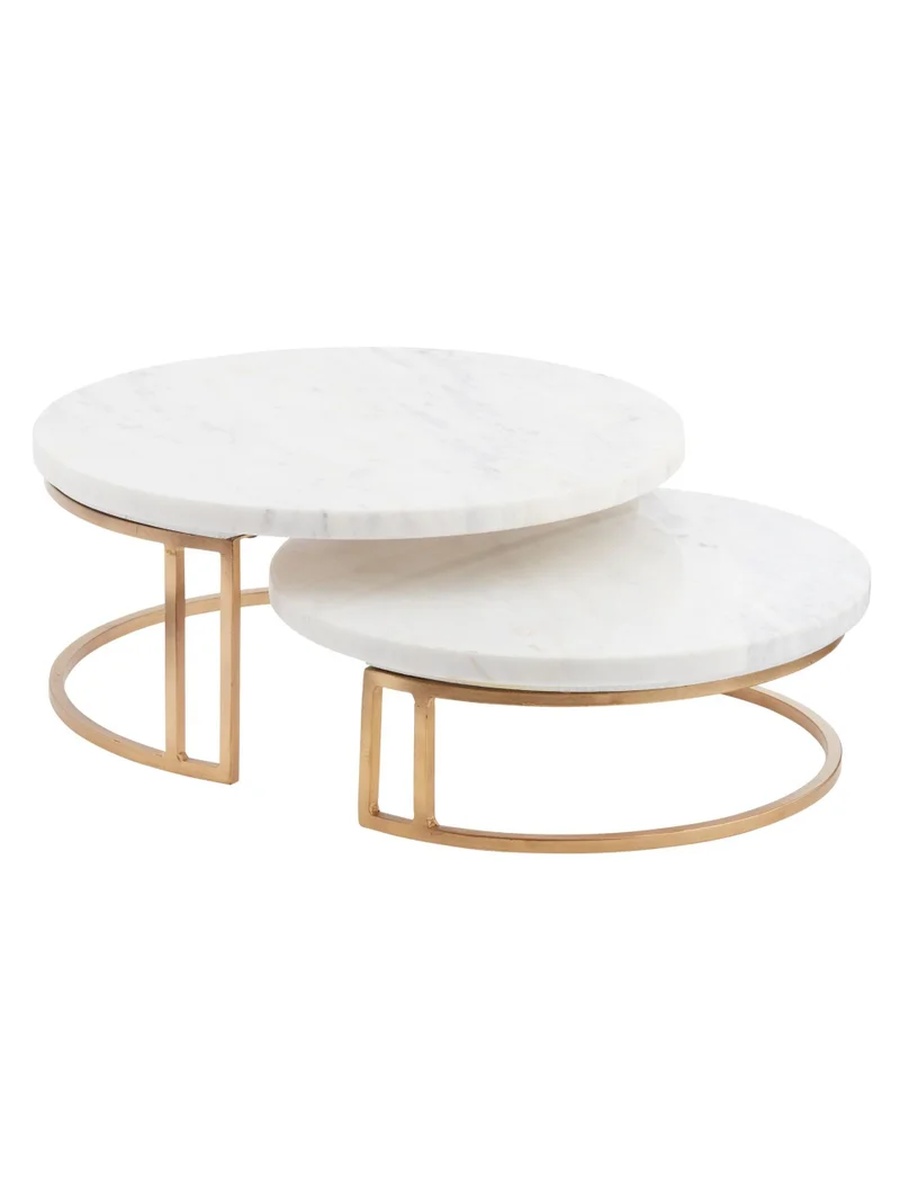 Set of 2 - Round Marble Tray Stand, White