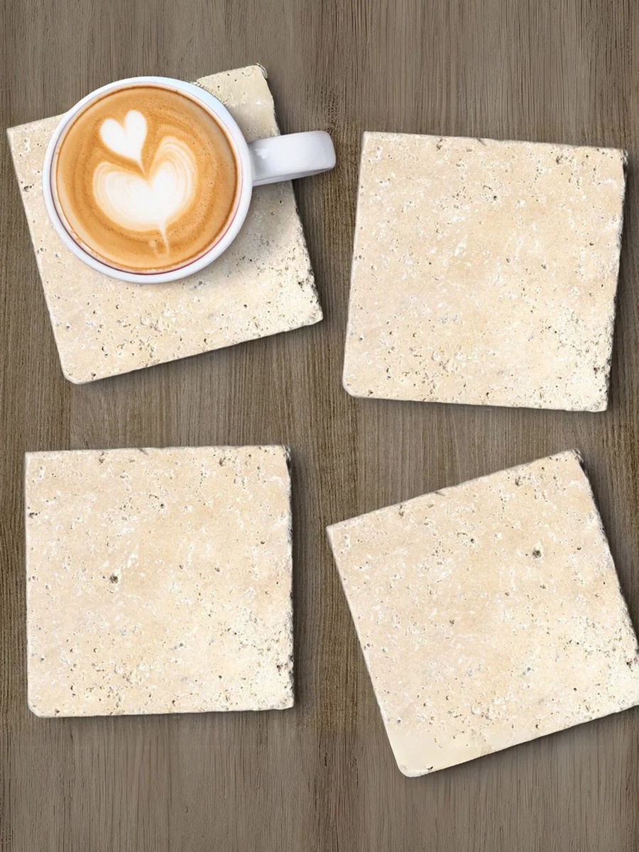 1-Piece Natural Travertine Marble Coasters 10x10cm