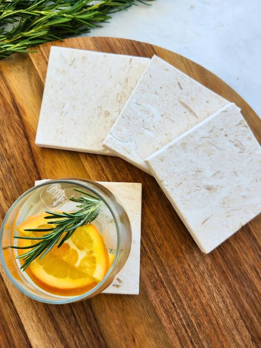 1-Piece Natural Travertine Marble Coasters 10x10cm