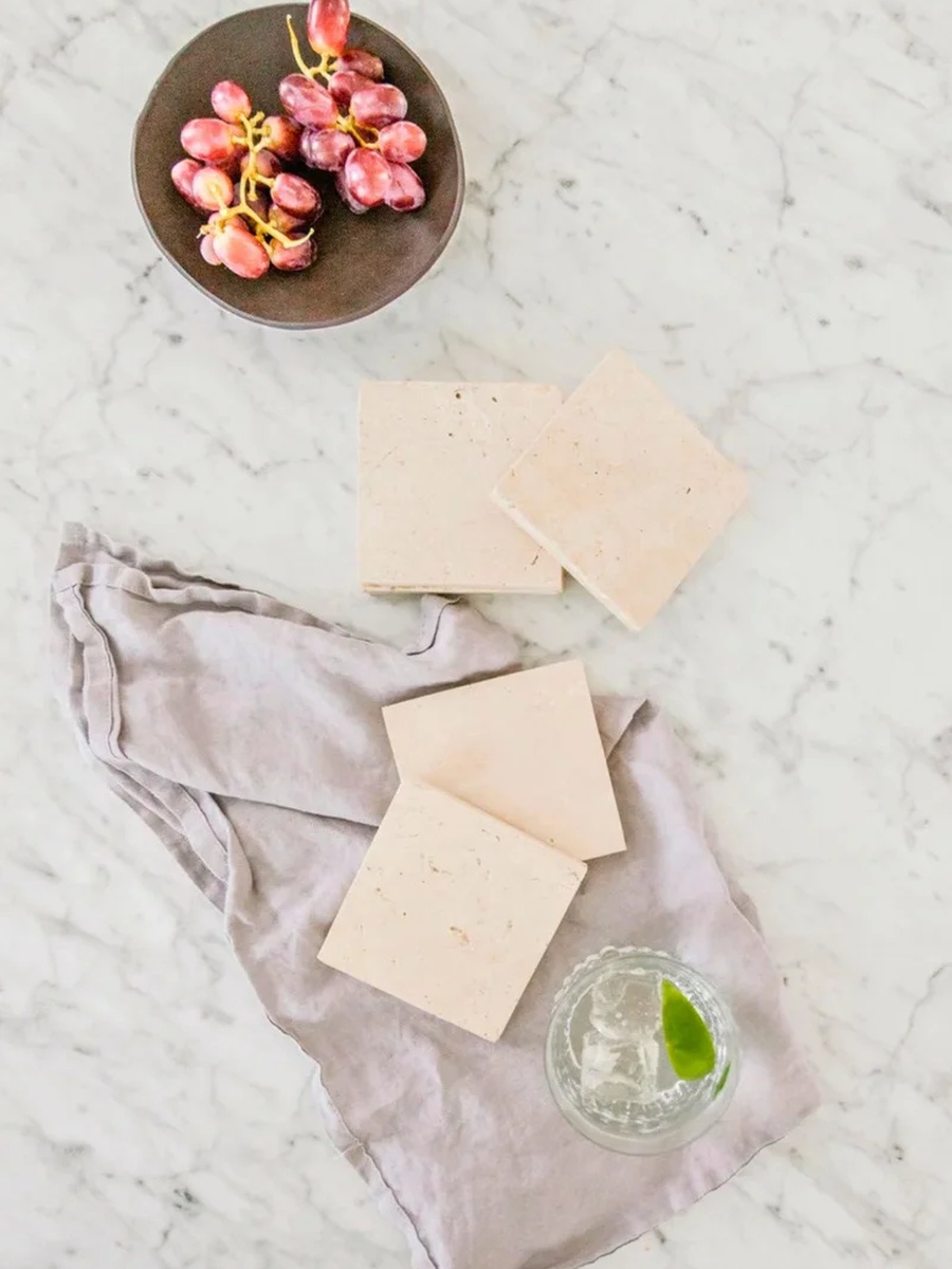 1-Piece Natural Travertine Marble Coasters 10x10cm
