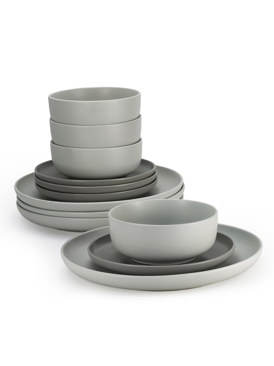 12-Piece Shallow Nordic Dinner Set, Elegant Grey