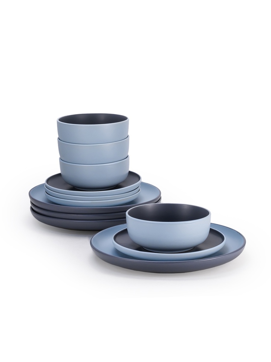 12-PieceShallow Nordic Dinner Set, Elegant Blue