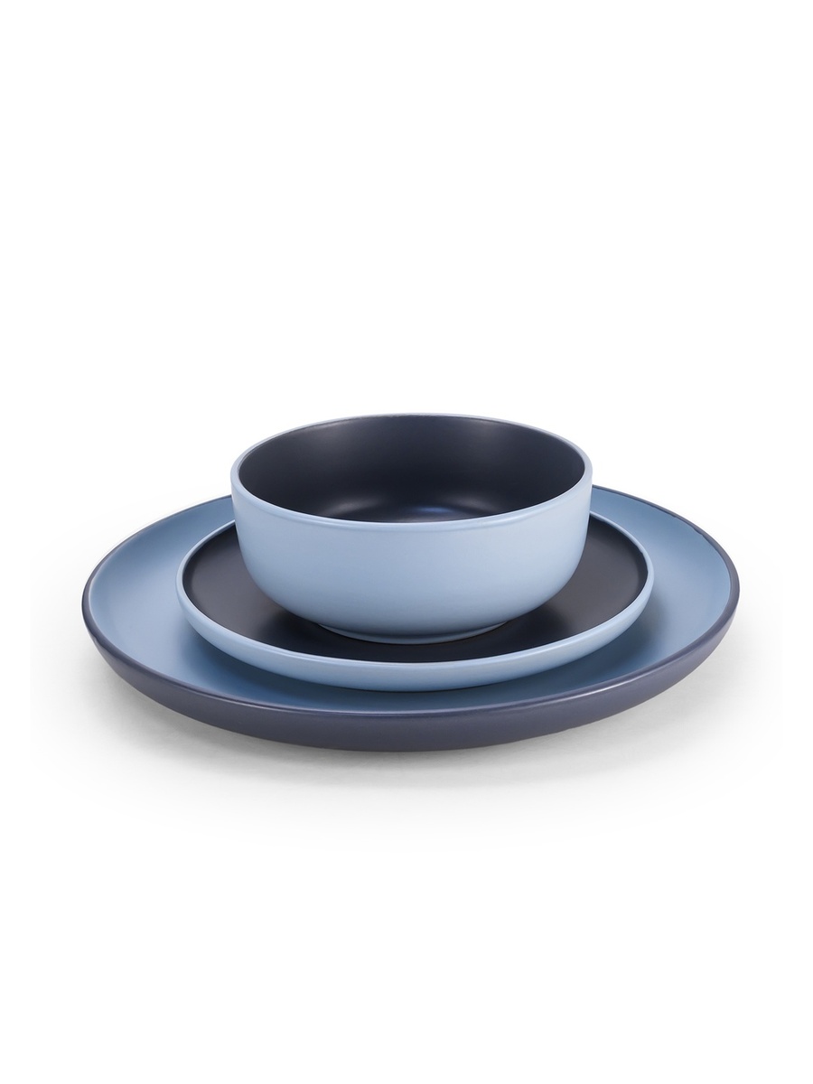 12-PieceShallow Nordic Dinner Set, Elegant Blue