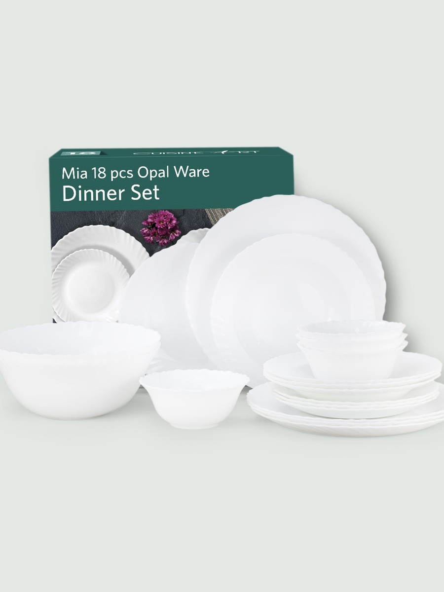 ORA MIA 18-Piece Opalware Dinner Set, White