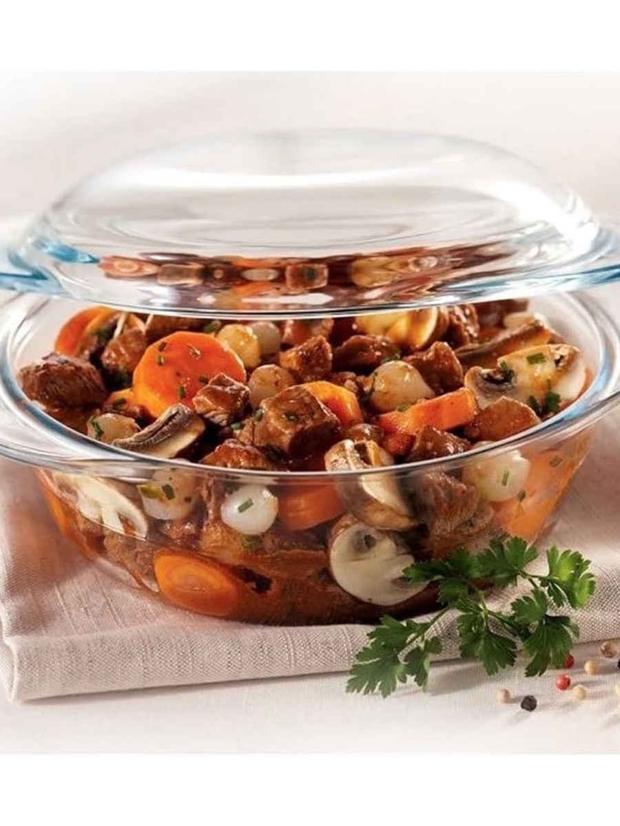وعاء كاسرول زجاجي بغطاء سعة 2.3 لتر