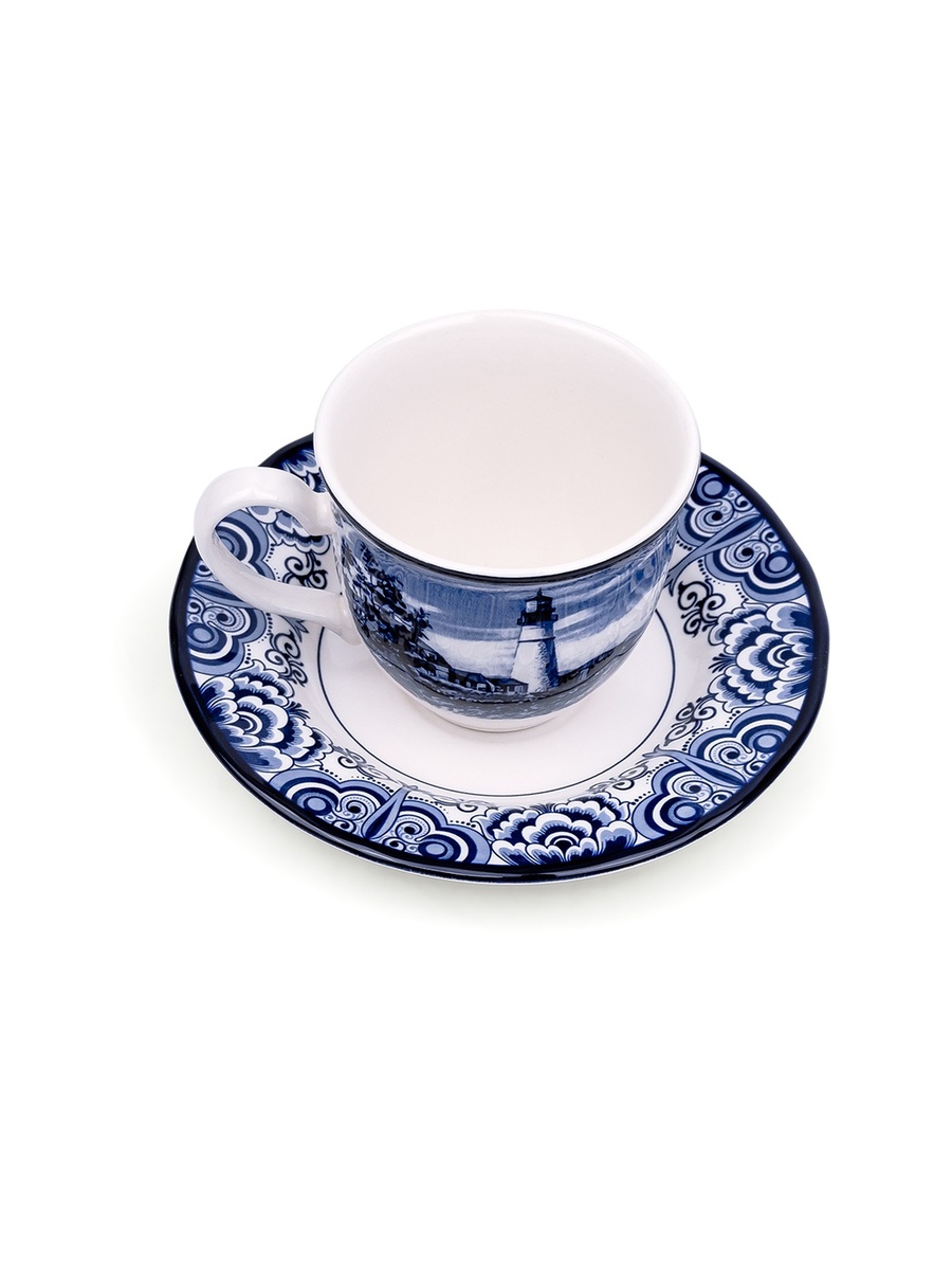 Set of 4 - Halcyon Blue 200 ml Porcelain Coffee and Tea Cup with Matching Saucer