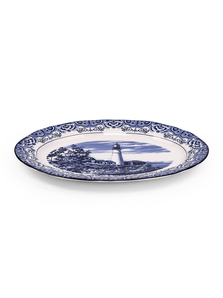 Lighthouse Blue 14.2-Inch Ceramic Oval Platter
