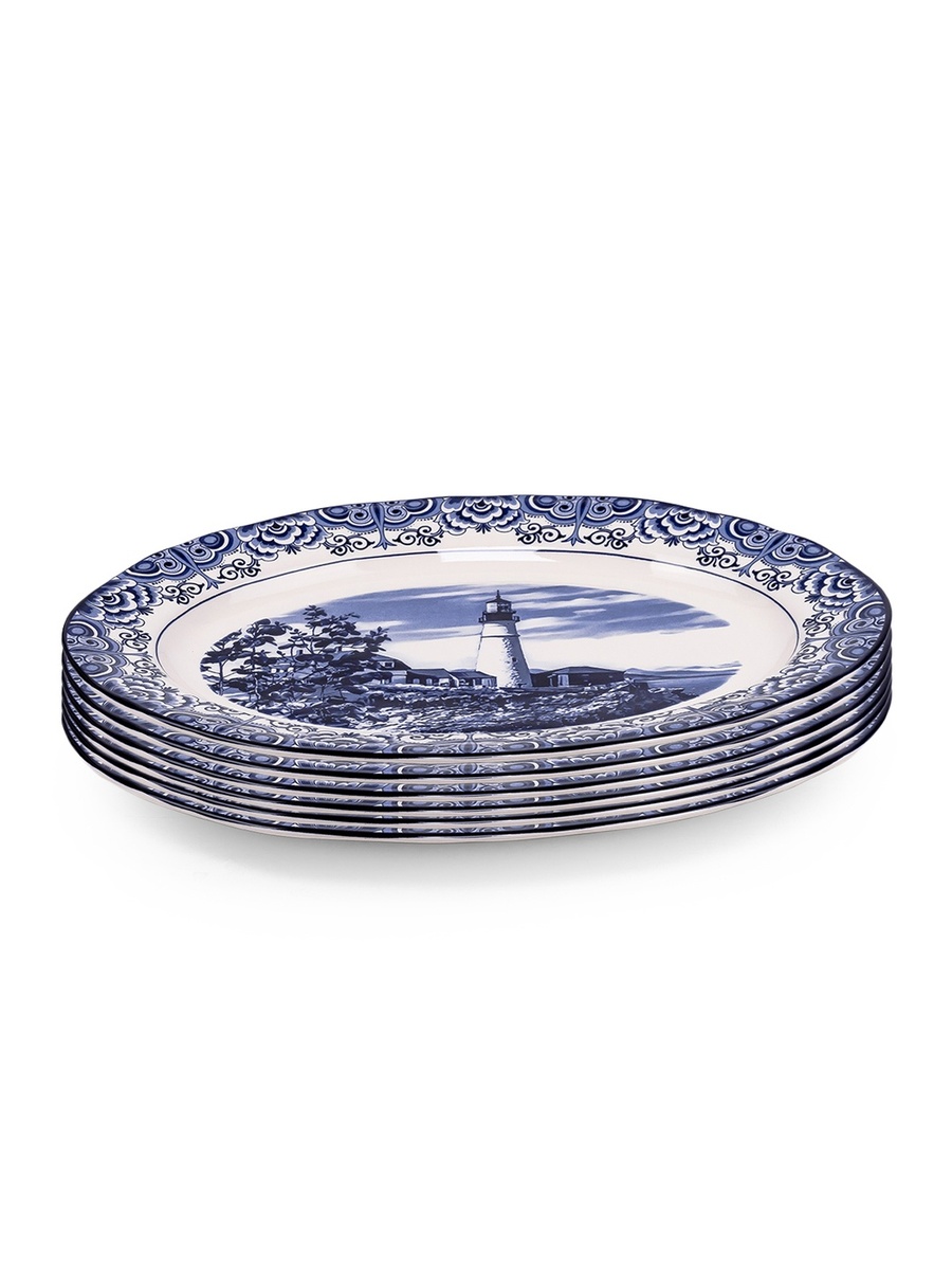 Set of 6 - Callista 14.2 inch Hand-Glazed Ceramic Oval Platter