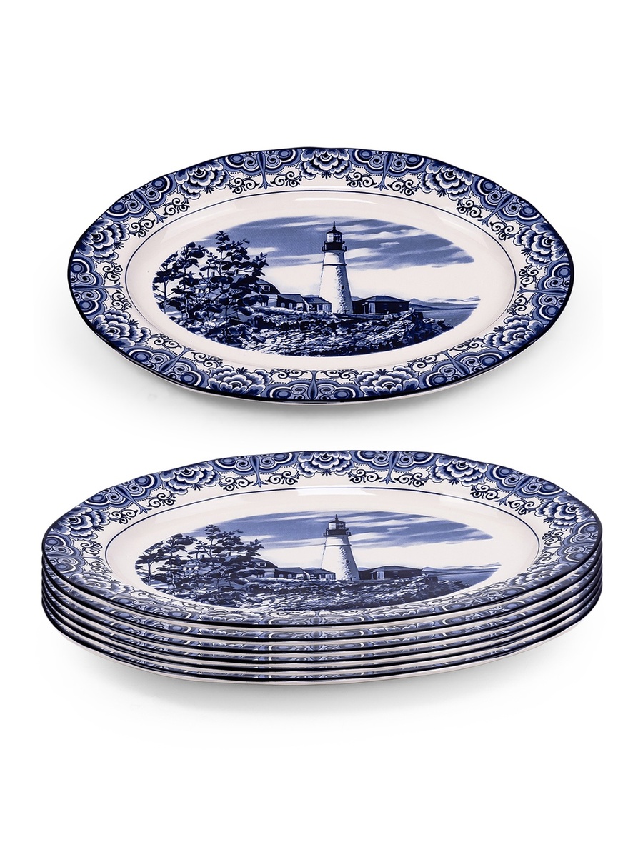 Set of 6 - Callista 14.2 inch Hand-Glazed Ceramic Oval Platter