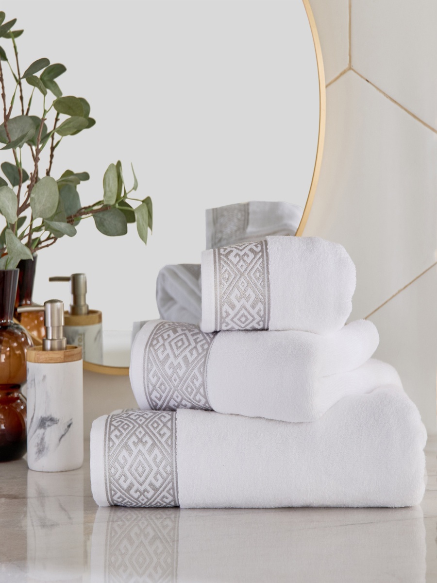 White Haven Geo Lux Cotton Zero Twist Hand Towel - 50x90 cm