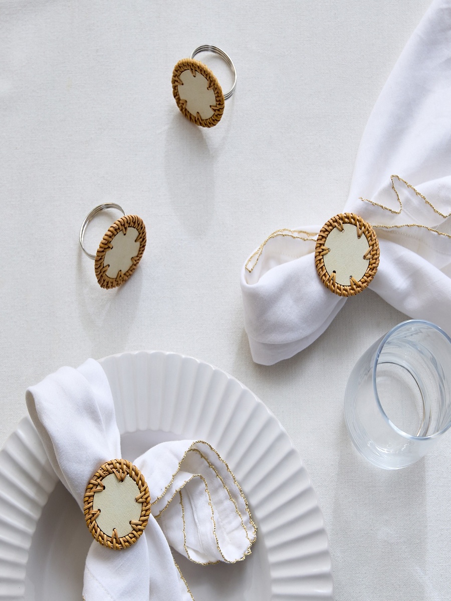 Woodlux 4-Piece Wooden Napkin Ring Set - 10x10 cm