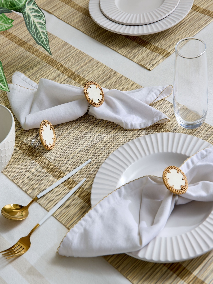 Woodlux 4-Piece Wooden Napkin Ring Set - 10x10 cm