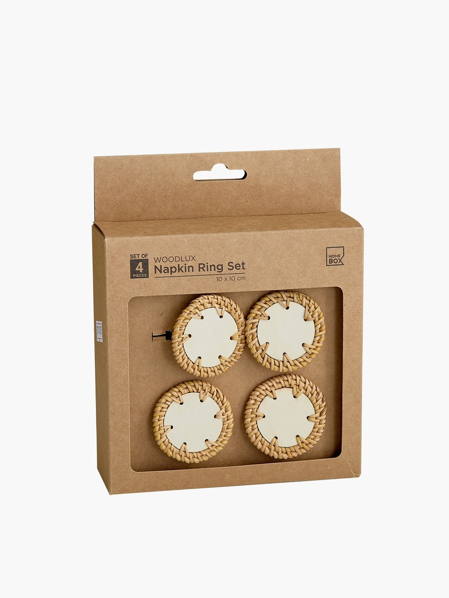 Woodlux 4-Piece Wooden Napkin Ring Set - 10x10 cm