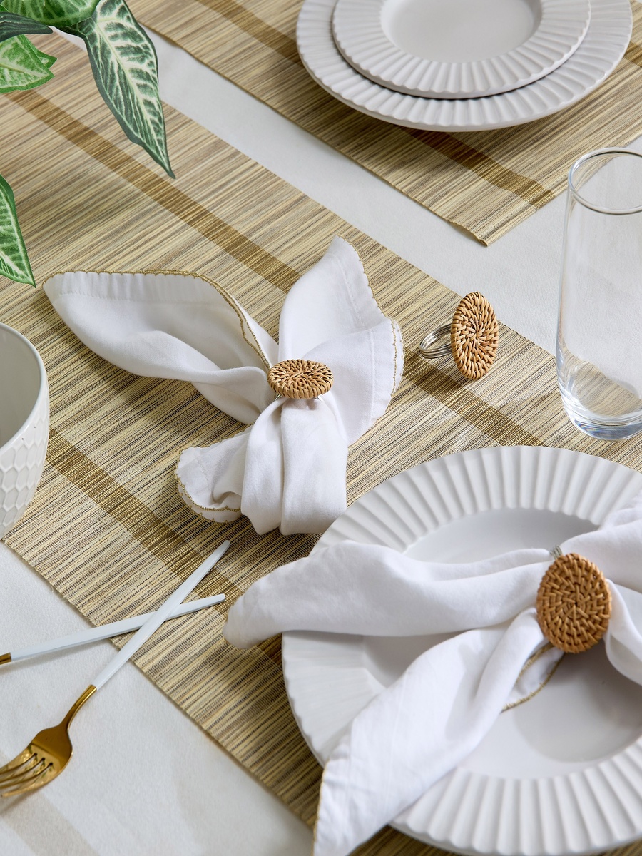 Woodlux 4-Piece Wooden Napkin Ring Set - 10x10 cm