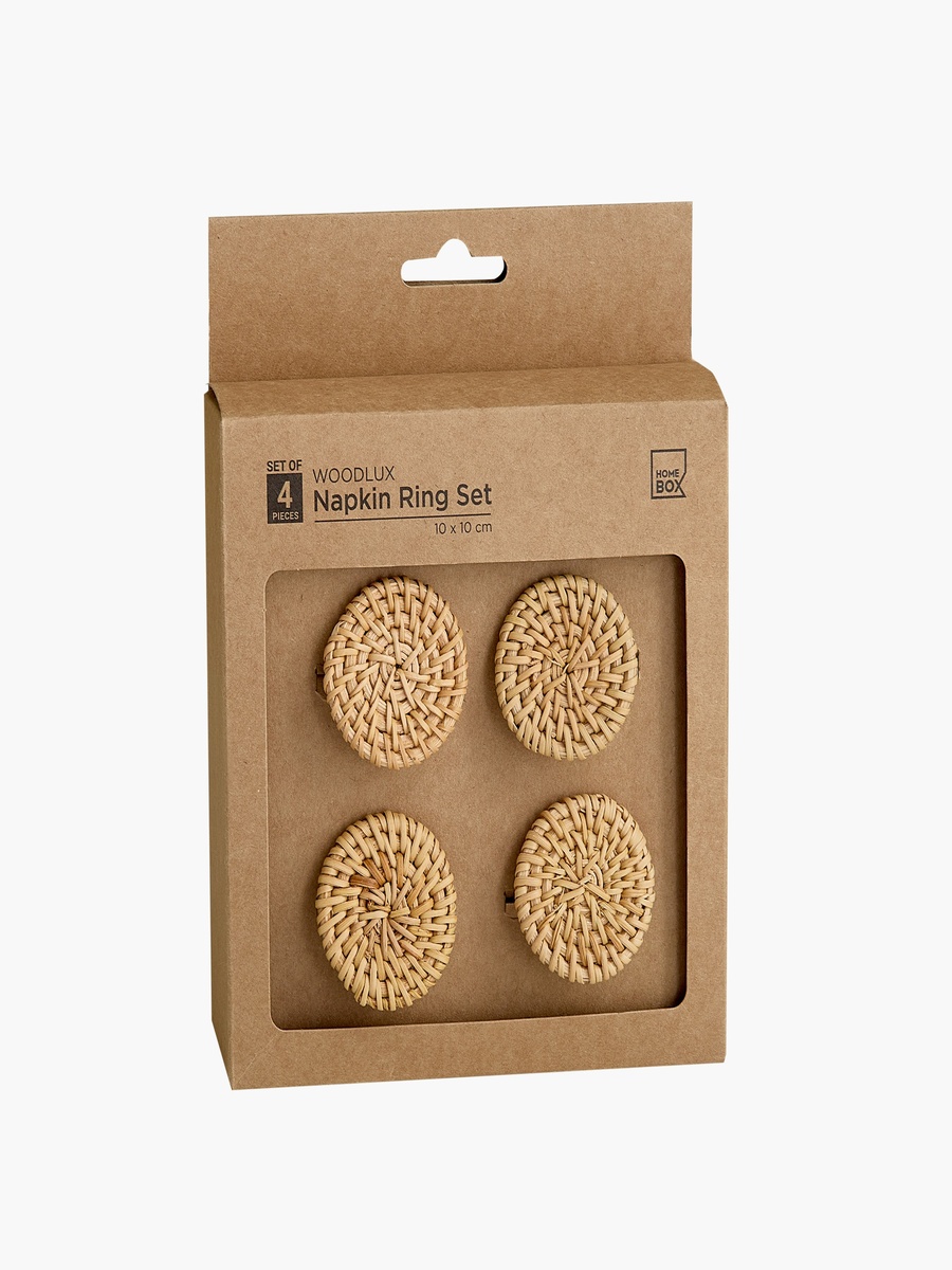 Woodlux 4-Piece Wooden Napkin Ring Set - 10x10 cm
