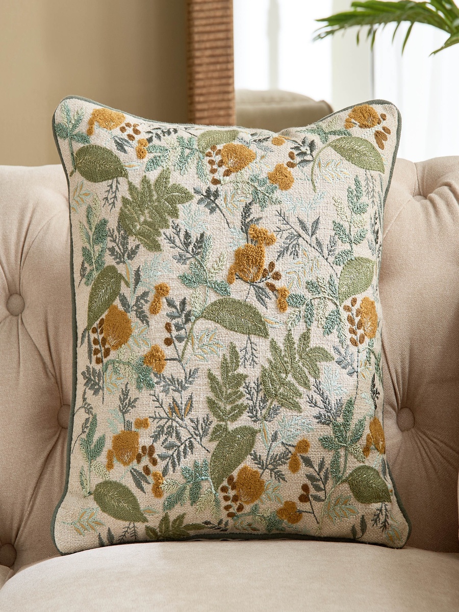 Foliera Leaf Embroidered Filled Cushion - 45x45 cm