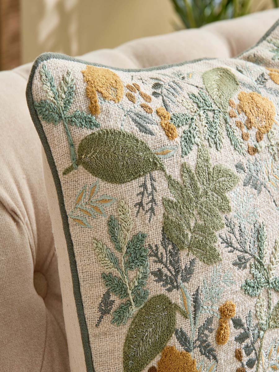 Foliera Leaf Embroidered Filled Cushion - 45x45 cm