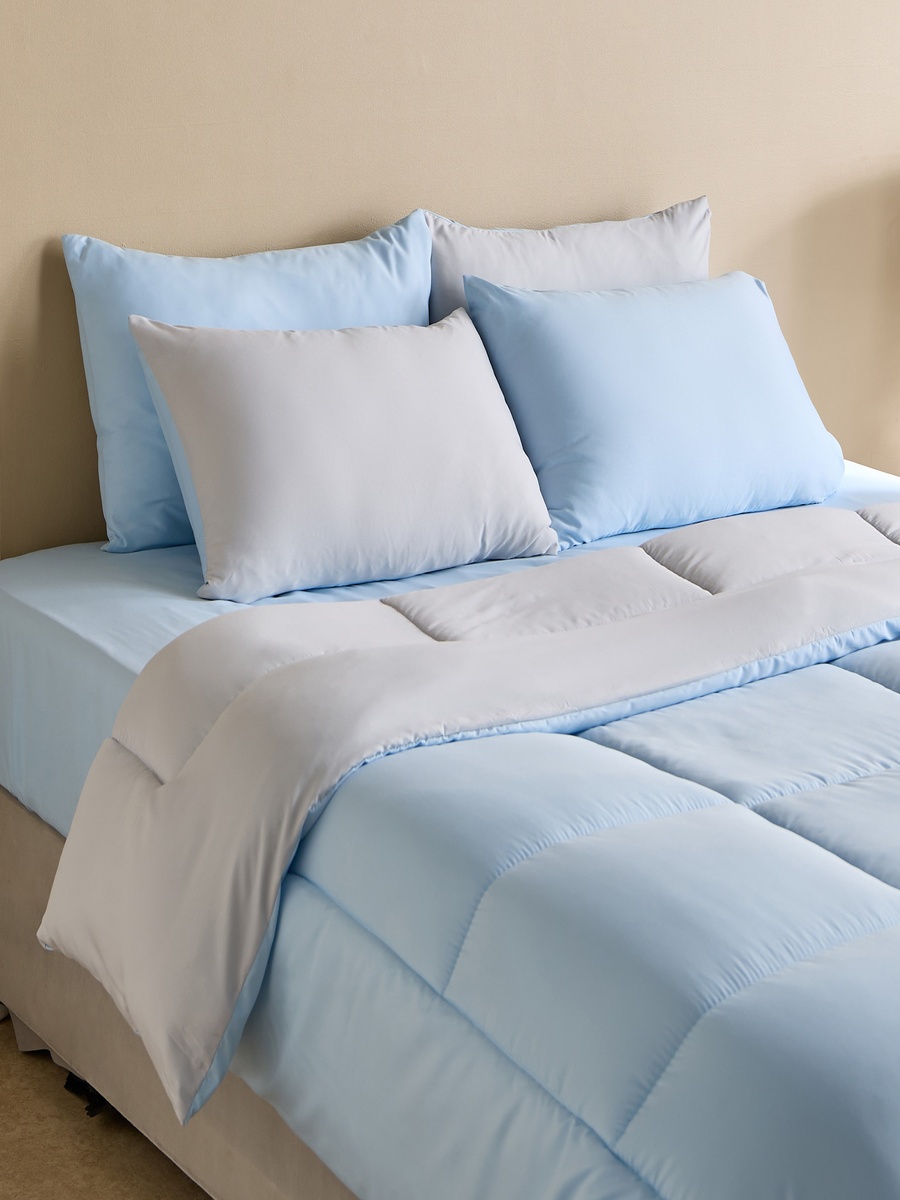 Luno Sleep Ease Hotel Collection 6-Piece Reversible Microfiber Queen BIAB Comforter Set - 200x230 cm