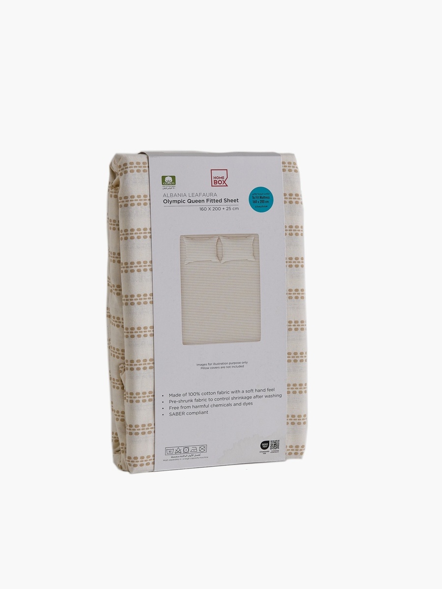 Albania Leafaura Cotton Olympic Queen Fitted Sheet - 160x200+25 cm