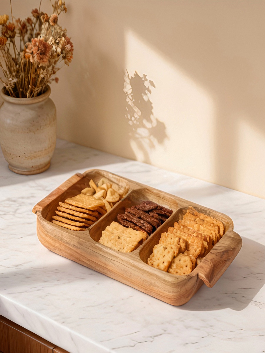 Albero 3-Compartment Rectangular Tray with Handle - 30.5x18x4 cm