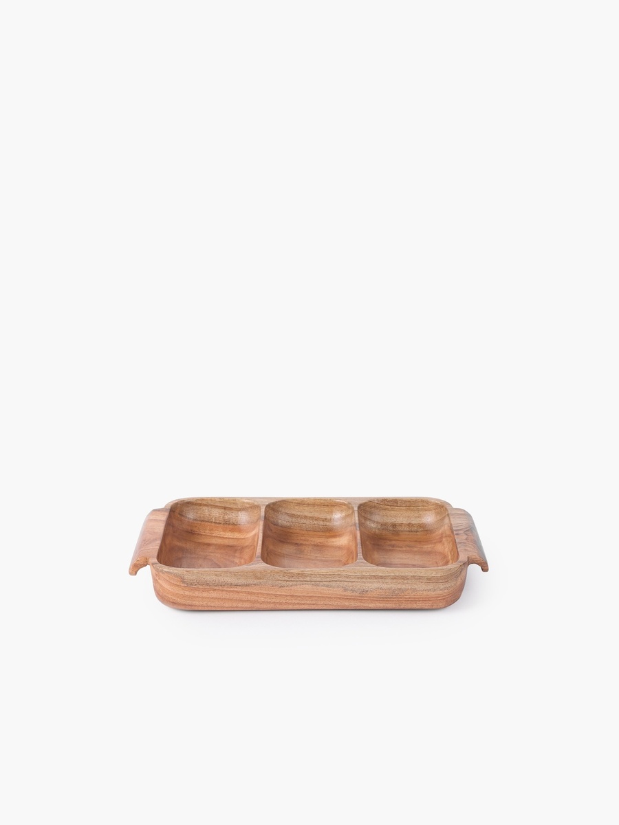 Albero 3-Compartment Rectangular Tray with Handle - 30.5x18x4 cm