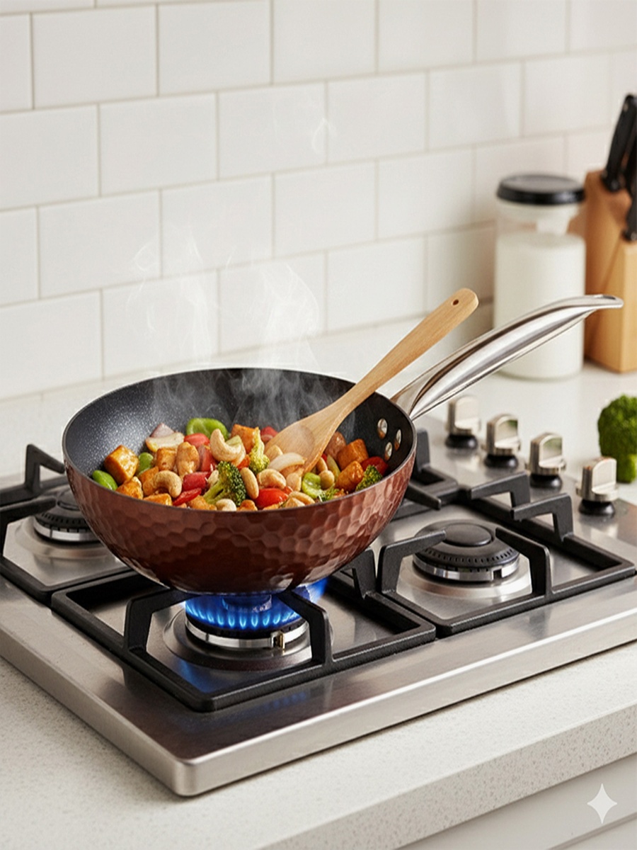 Feast Copper Hammered Wok - 32 cm