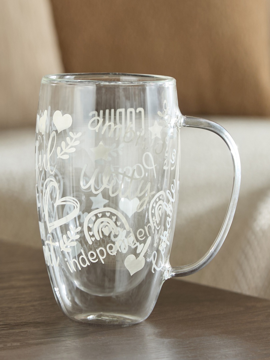 Zen Borosilicate Glass 2-Piece Positive Quotes Printed Double Wall Mug with Handle - 350 ml