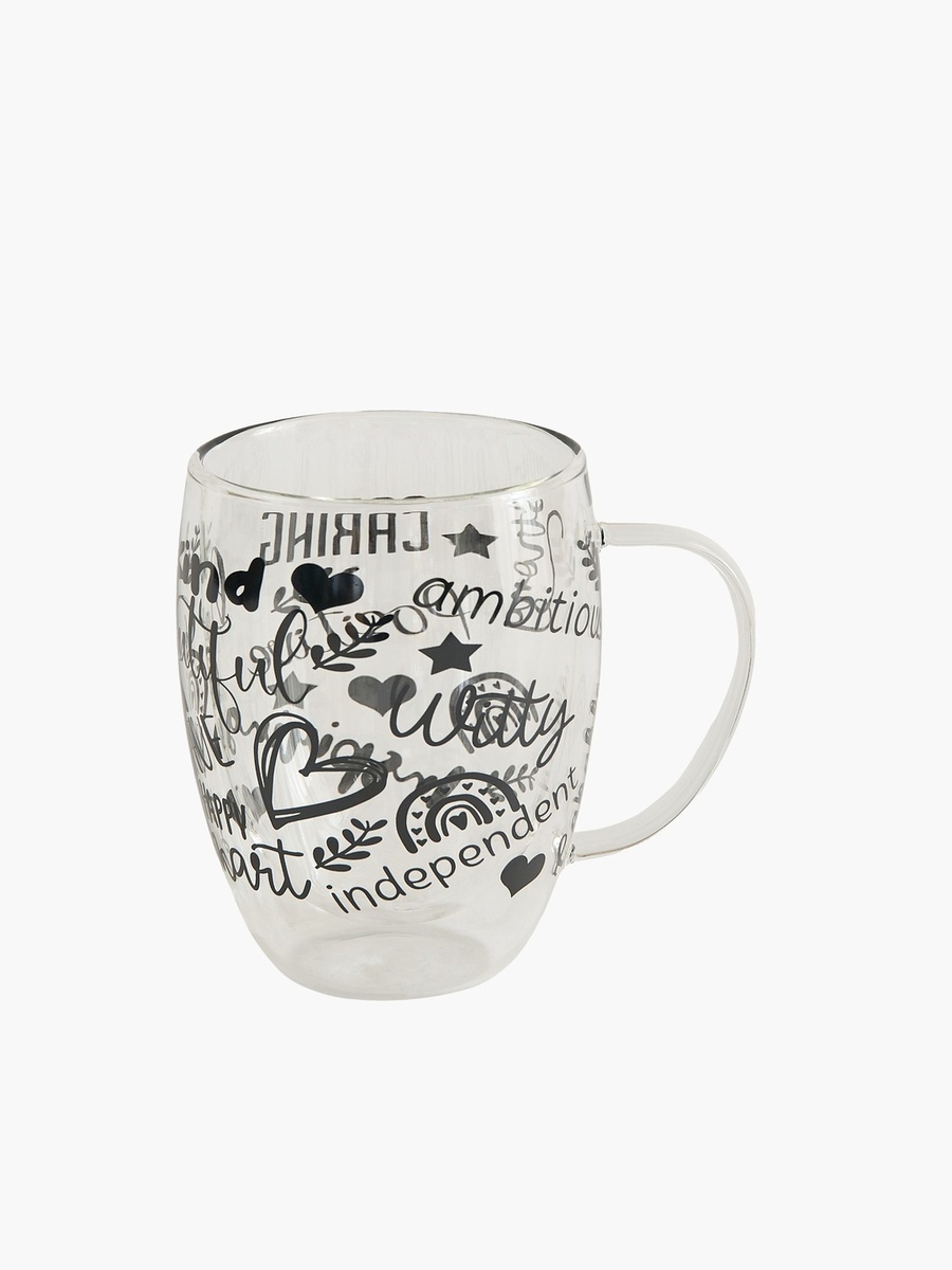 Zen Borosilicate Glass 2-Piece Positive Quotes Printed Double Wall Mug with Handle - 350 ml