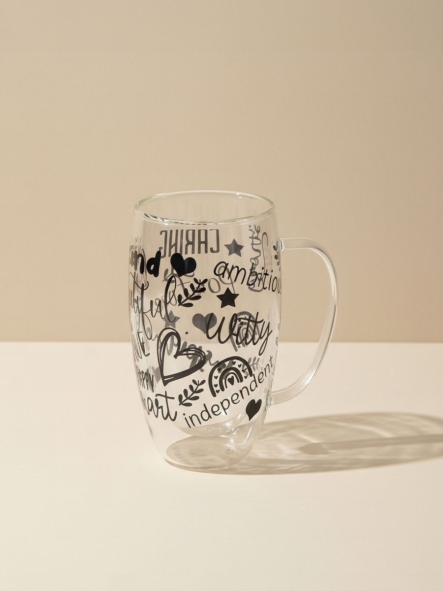 Zen Borosilicate Glass 2-Piece Positive Quotes Printed Double Wall Mug with Handle - 350 ml