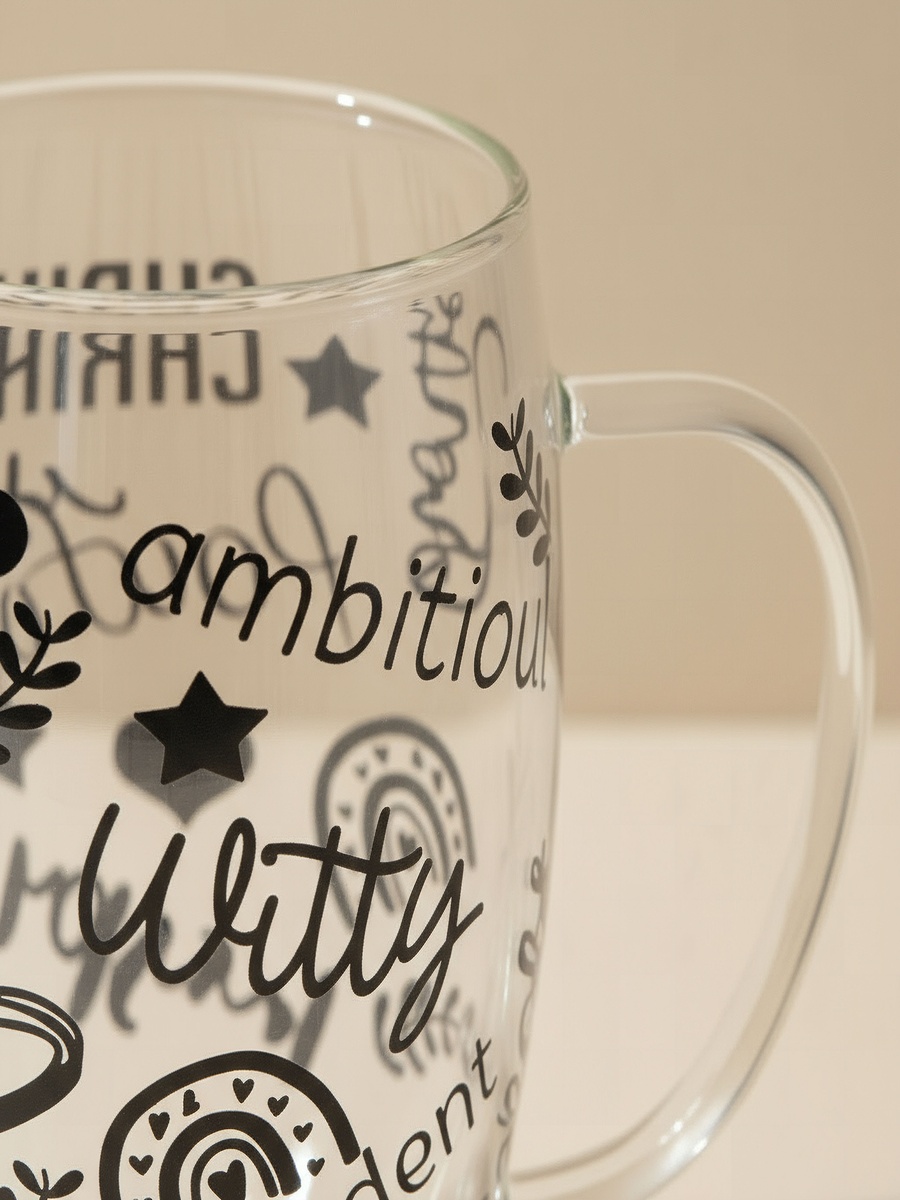 Zen Borosilicate Glass 2-Piece Positive Quotes Printed Double Wall Mug with Handle - 350 ml