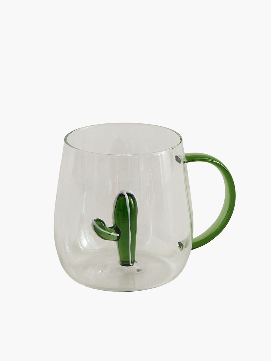 Zen Borosilicate Glass 3D Cactus Design Coffee Cup with Handle - 300 ml