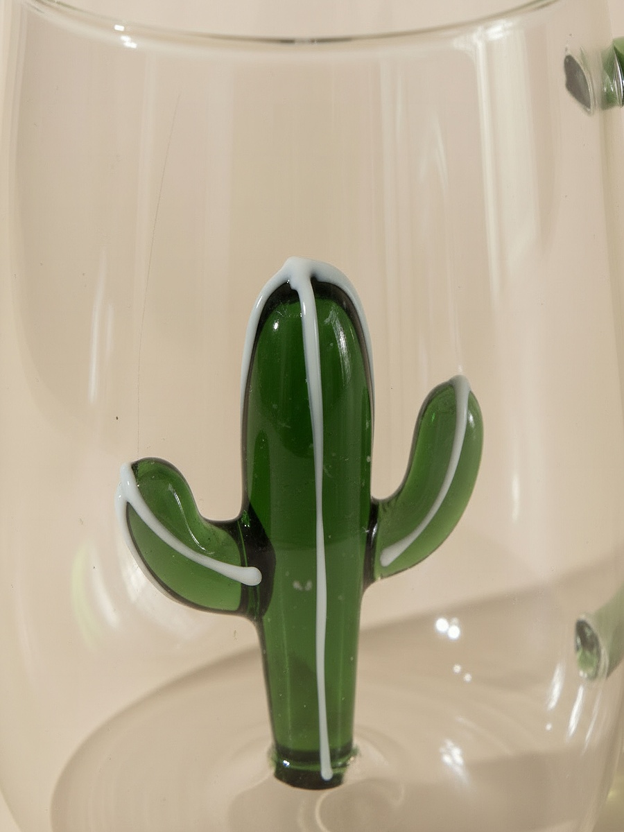 Zen Borosilicate Glass 3D Cactus Design Coffee Cup with Handle - 300 ml