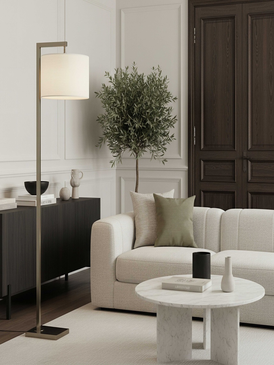 Deme Tiv Metal E27 Floor Lamp with Linen Shade - 162 cm