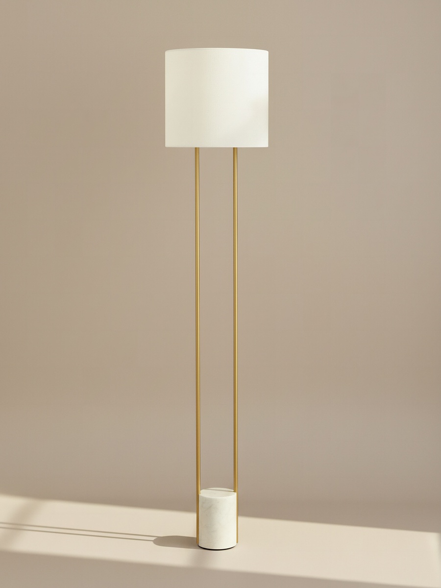 Haskett Aleso Metal E27 Floor Lamp with Marble Base and Fabric Shade - 40x150 cm