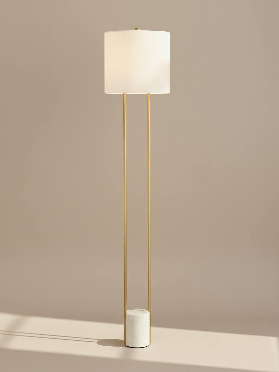 Haskett Aleso Metal E27 Floor Lamp with Marble Base and Fabric Shade - 40x150 cm