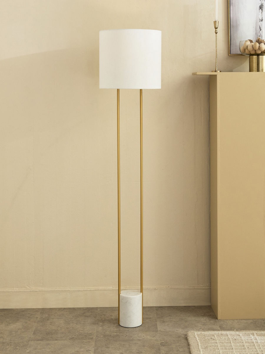 Haskett Aleso Metal E27 Floor Lamp with Marble Base and Fabric Shade - 40x150 cm