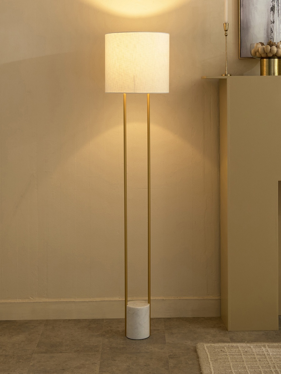 Haskett Aleso Metal E27 Floor Lamp with Marble Base and Fabric Shade - 40x150 cm