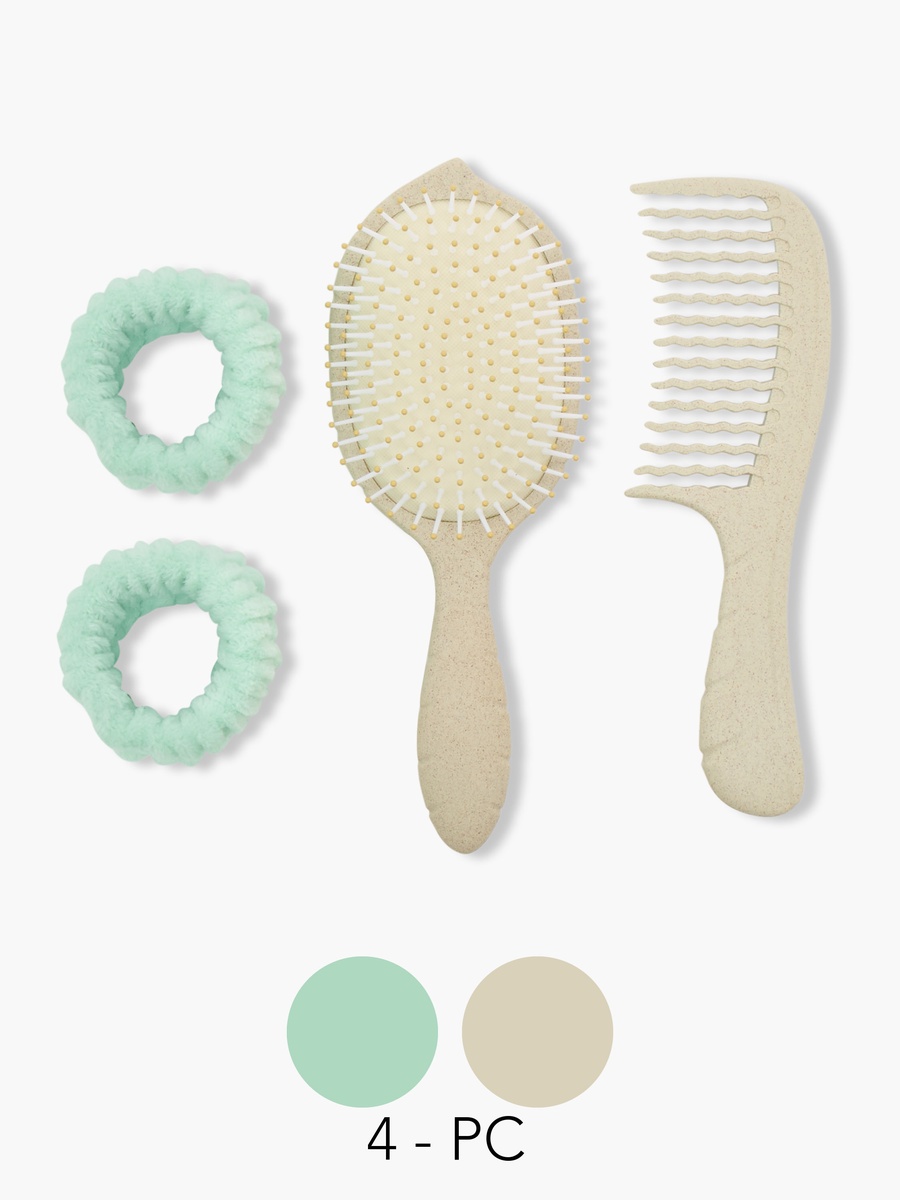 Assorted 4-Piece Paddle Hairbrush with Comb and Wristband Set