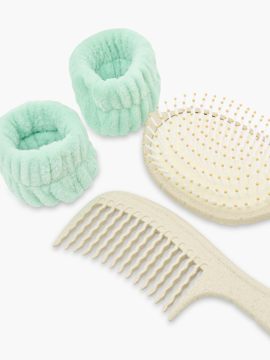 Assorted 4-Piece Paddle Hairbrush with Comb and Wristband Set